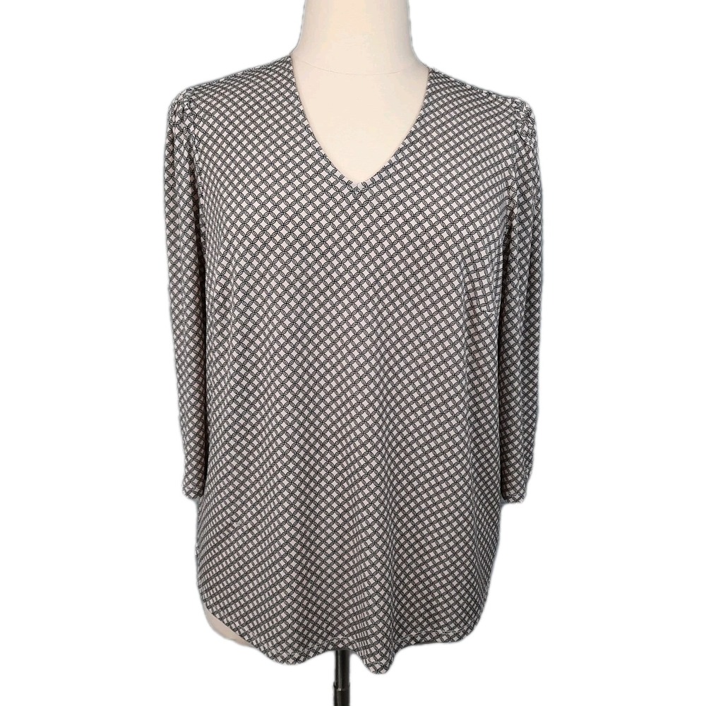 Adrianna Papell Top Womens 1X Pale Pink Black‎ Chain Print Stretch Boho Career